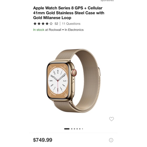 Apple Watch Series 8 GPS + Cellular Stainless Steel Case Gold 41mm Milanese Loop - Picture 12 of 12